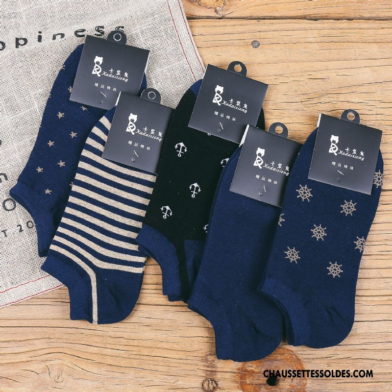 Chaussette Basse Homme Le Nouveau 100% Coton Chaussette Courte Invisible Printemps Chaussette Basse Coupée Bleu Bleu Clair Foncé