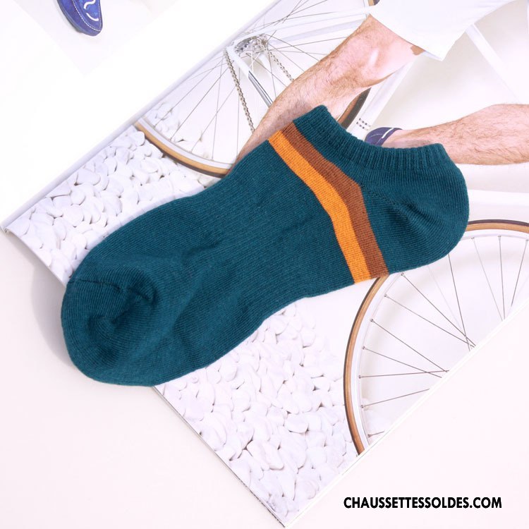 Chaussette Basse Homme Le Nouveau Chaussette Basse Coupée Tendance Mouvement Été Matelassé Bleu Noir