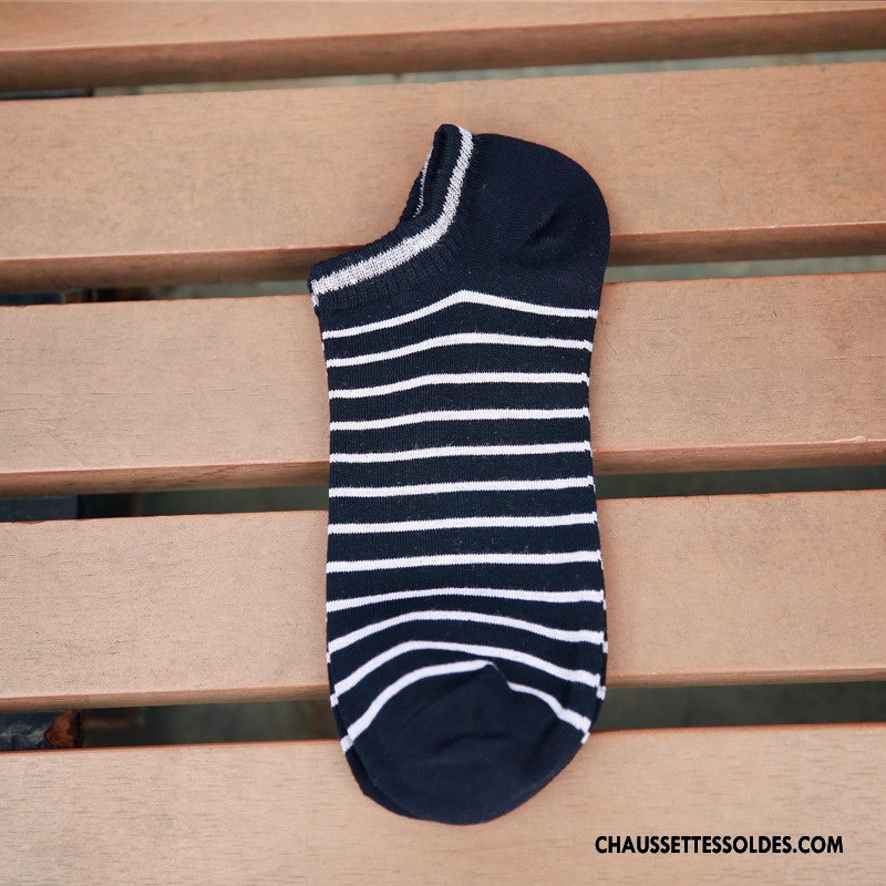Chaussette Basse Homme Le Nouveau Coton Chaussette Basse Coupée Rayé Chaussette Courte Noir