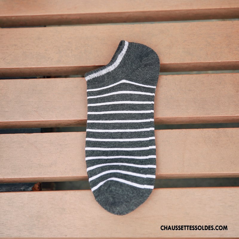 Chaussette Basse Homme Le Nouveau Coton Chaussette Basse Coupée Rayé Chaussette Courte Noir
