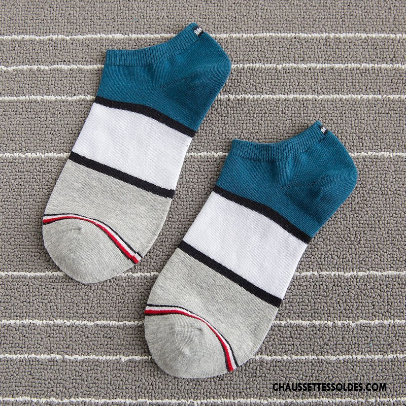 Chaussette Basse Homme Matelassé Tendance Chaussette Basse Coupée Printemps Rayé Nouvelles Arrivées Bleu