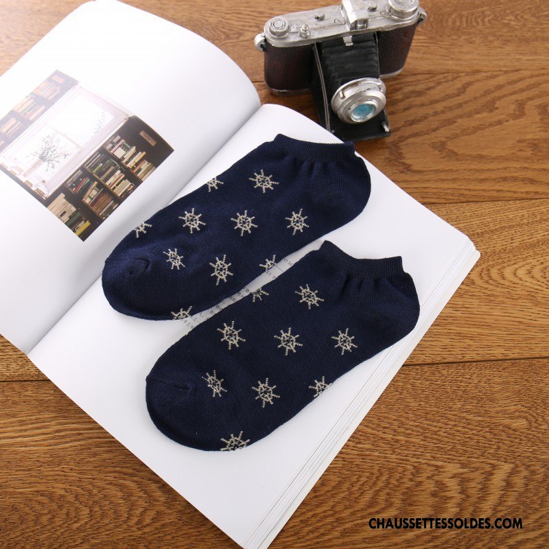 Chaussette Basse Homme Mode Britanique Été Chaussette Courte Invisible Chaussette Basse Coupée Pure Bleu Clair