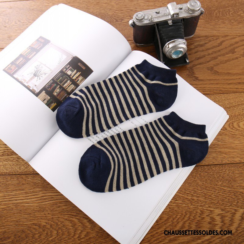 Chaussette Basse Homme Mode Britanique Été Chaussette Courte Invisible Chaussette Basse Coupée Pure Bleu Clair