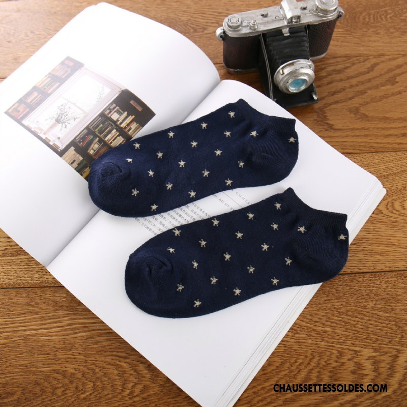 Chaussette Basse Homme Mode Britanique Été Chaussette Courte Invisible Chaussette Basse Coupée Pure Bleu Clair