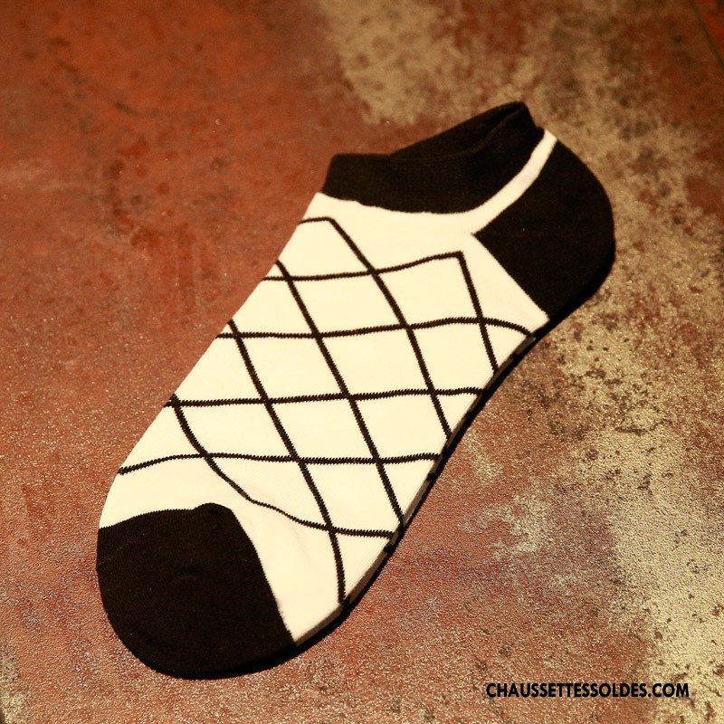 Chaussette Basse Homme Printemps Courte Tendance Invisible Été Chaussette Basse Coupée Blanc