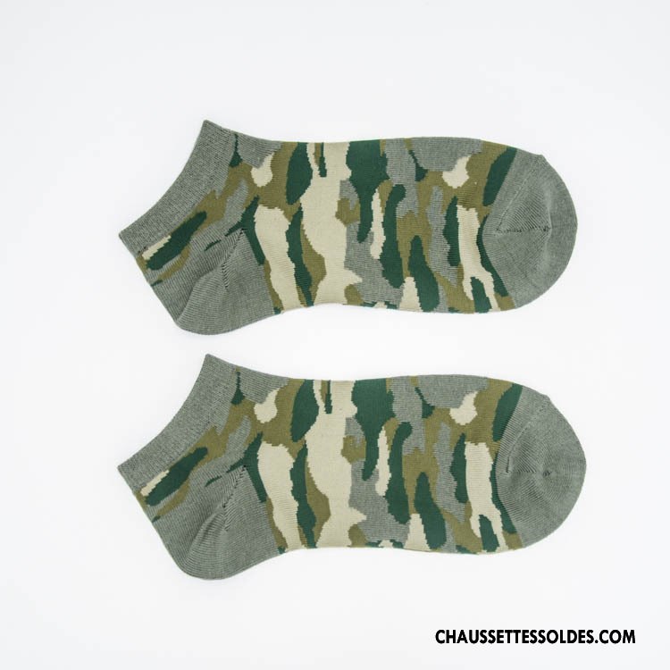 Chaussette Basse Homme Printemps Tendance Chaussette Basse Coupée 100% Coton Rétro Été Vert