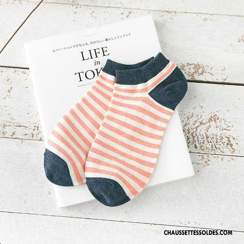 Chaussette Basse Homme Rayé Respirant Absorber La Sueur Orange Chaussette Basse Coupée Clair