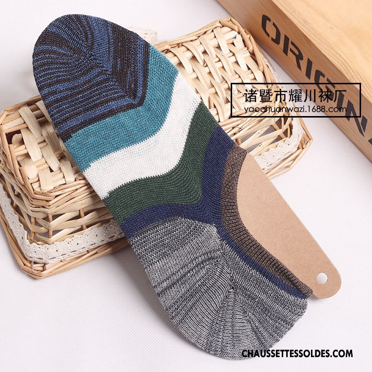 Chaussette Basse Homme Rayé Silicone 100% Coton Rétro Chaussette Courte Coton Bio Coloré
