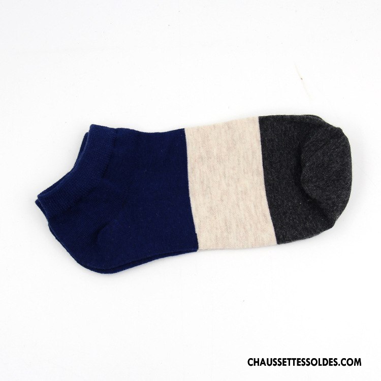 Chaussette Basse Homme Respirant Été Épissure Invisible Chaussette Basse Coupée Rayé Gris
