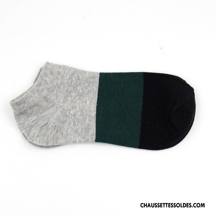 Chaussette Basse Homme Respirant Été Épissure Invisible Chaussette Basse Coupée Rayé Gris