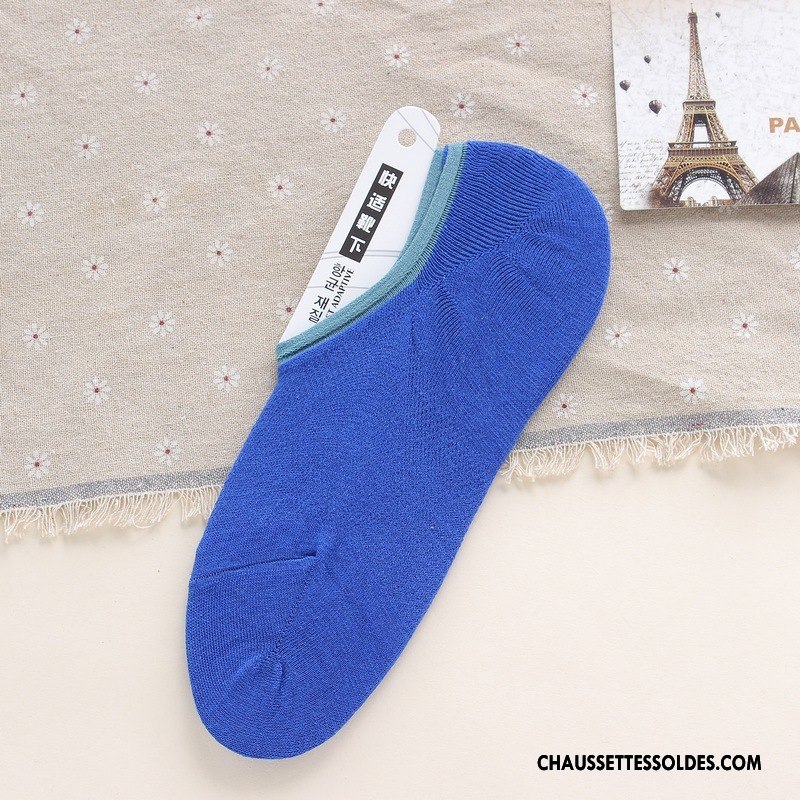 Chaussette Basse Homme Été Chaussette Basse Coupée 100% Coton Mince Très Mince Engrener Bleu Clair