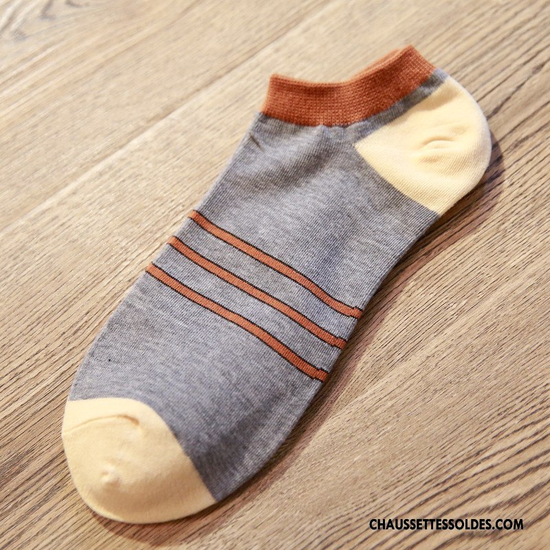 Chaussette Basse Homme Été Chaussette Basse Coupée Orange Rayé Chaussette Courte Épissure Clair