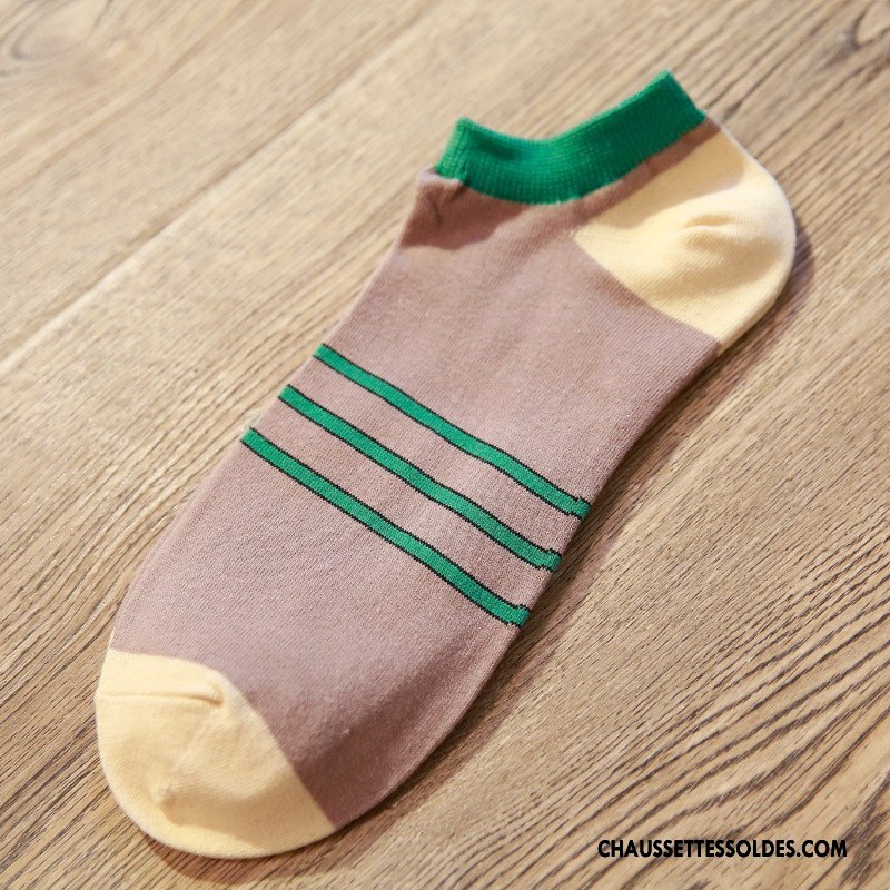 Chaussette Basse Homme Été Chaussette Basse Coupée Orange Rayé Chaussette Courte Épissure Clair