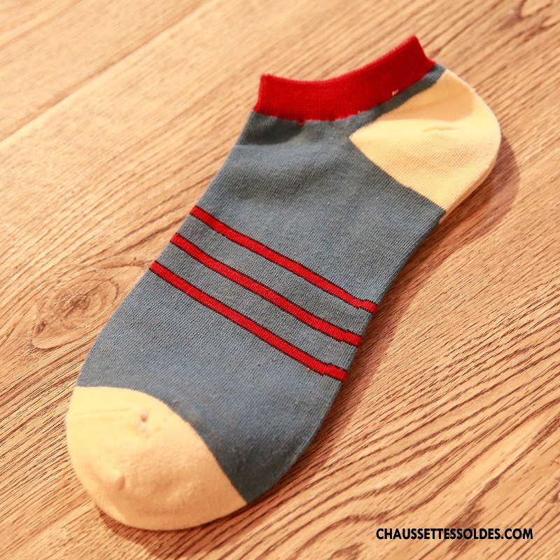 Chaussette Basse Homme Été Chaussette Basse Coupée Orange Rayé Chaussette Courte Épissure Clair