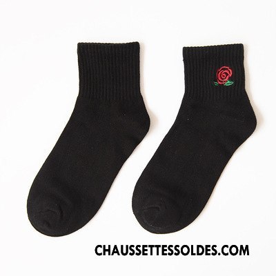 Chaussettes Courtes Femme 100% Coton Art Mouvement Amour Brodé Dame Rose Blanc