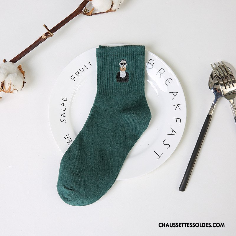 Chaussettes Courtes Femme 100% Coton Art Mouvement Amour Brodé Dame Rose Blanc
