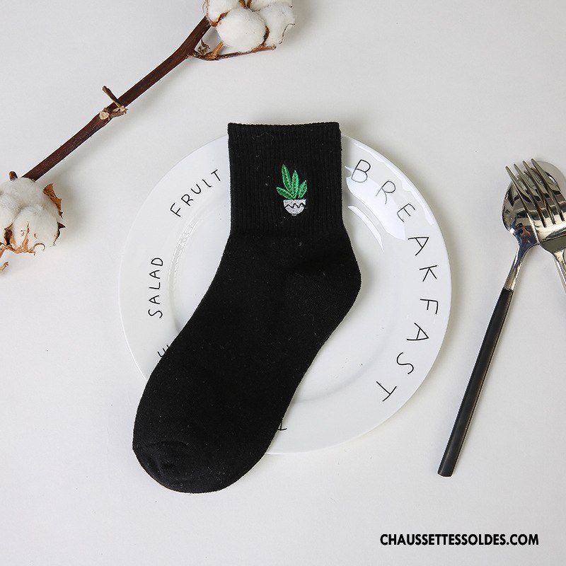 Chaussettes Courtes Femme 100% Coton Art Mouvement Amour Brodé Dame Rose Blanc
