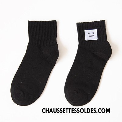 Chaussettes Courtes Femme 100% Coton Art Mouvement Amour Brodé Dame Rose Blanc