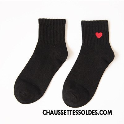 Chaussettes Courtes Femme 100% Coton Art Mouvement Amour Brodé Dame Rose Blanc