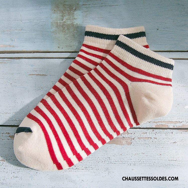 Chaussettes Courtes Femme 100% Coton Personnalité Rayé Dame Chaussette Basse Coupée Jaune