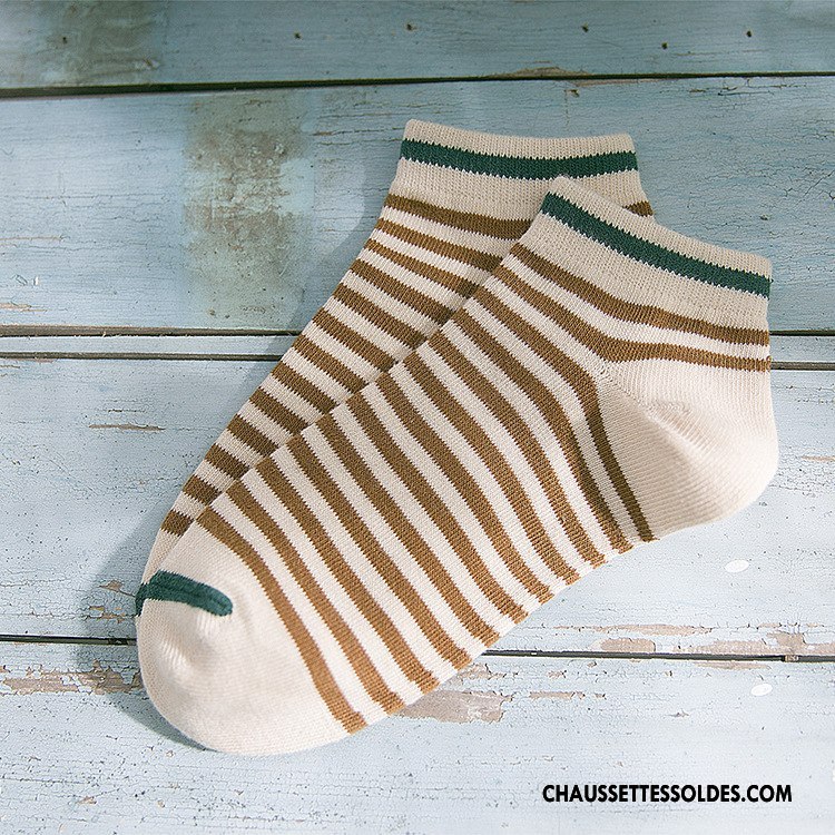 Chaussettes Courtes Femme 100% Coton Personnalité Rayé Dame Chaussette Basse Coupée Jaune