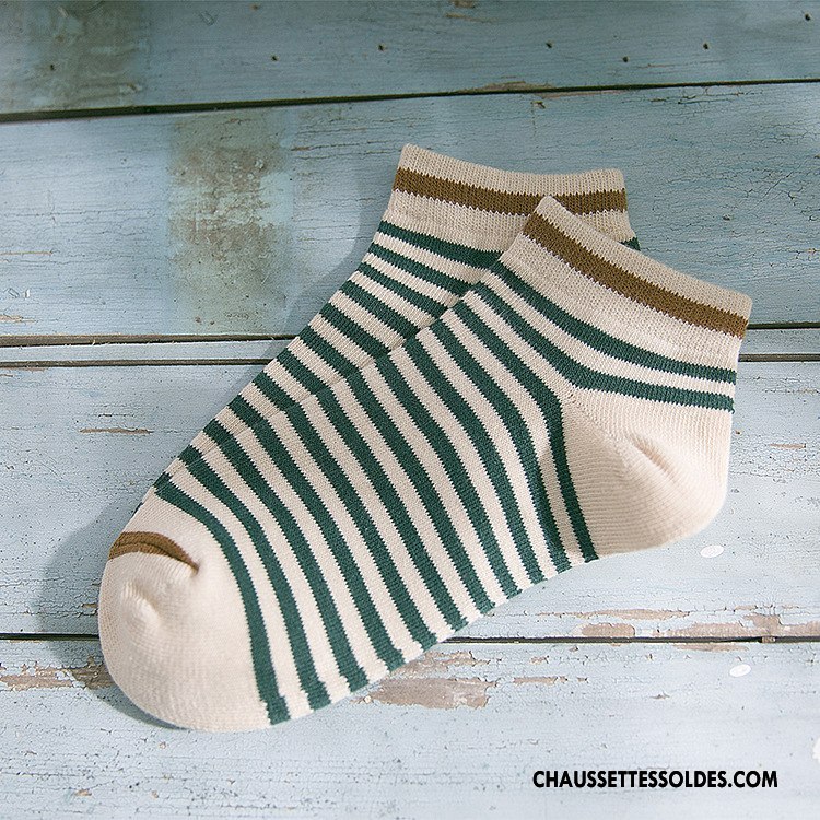 Chaussettes Courtes Femme 100% Coton Personnalité Rayé Dame Chaussette Basse Coupée Jaune
