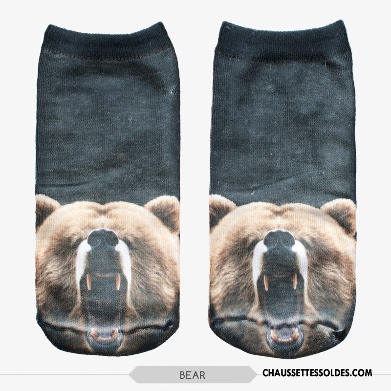 Chaussettes Courtes Femme Adulte Animal Ours Le Nouveau Gros Modèles Féminins Impression Noir
