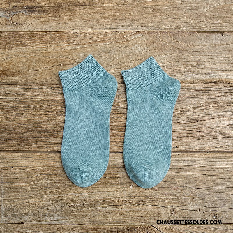 Chaussettes Courtes Femme Adulte Respirant Absorber La Sueur Coton Été Légère Pure Bleu