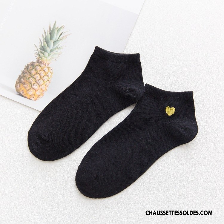 Chaussettes Courtes Femme Brodé Printemps Chaussette Courte Dame 100% Coton Chaussette Basse Coupée Rose
