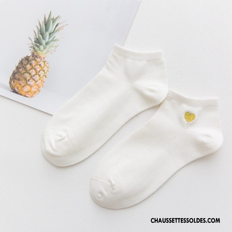 Chaussettes Courtes Femme Brodé Printemps Chaussette Courte Dame 100% Coton Chaussette Basse Coupée Rose