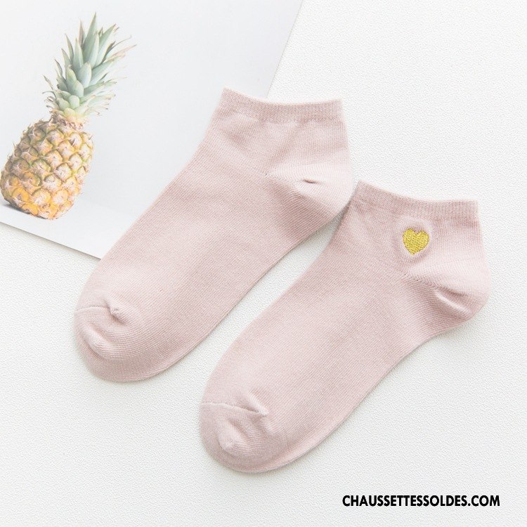 Chaussettes Courtes Femme Brodé Printemps Chaussette Courte Dame 100% Coton Chaussette Basse Coupée Rose