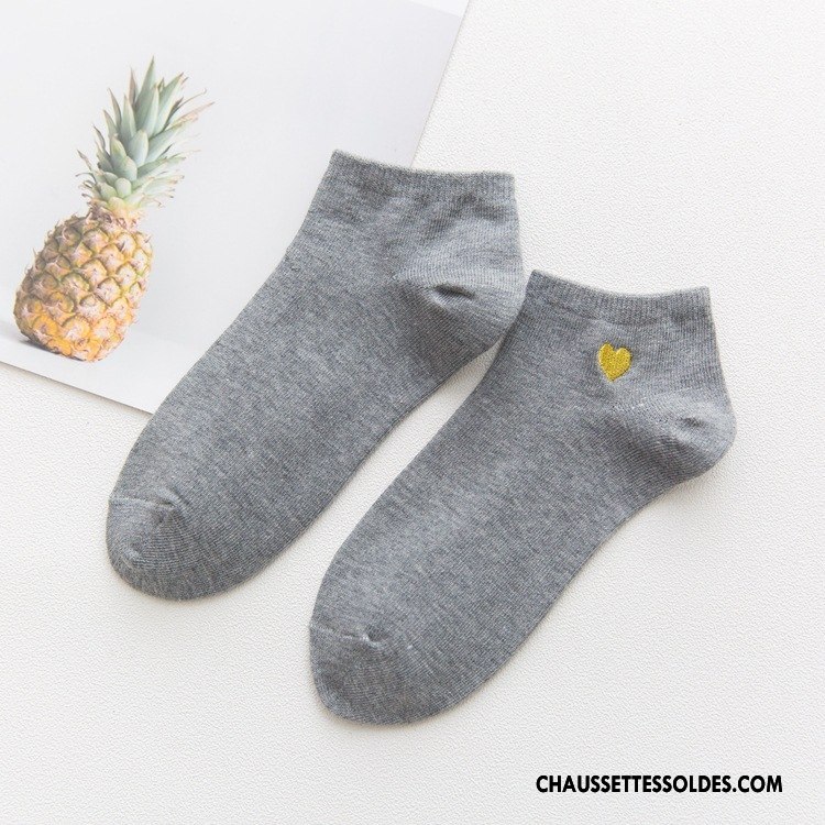 Chaussettes Courtes Femme Brodé Printemps Chaussette Courte Dame 100% Coton Chaussette Basse Coupée Rose