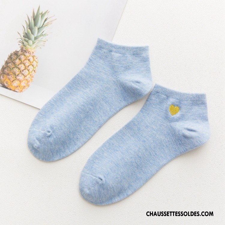 Chaussettes Courtes Femme Brodé Printemps Chaussette Courte Dame 100% Coton Chaussette Basse Coupée Rose