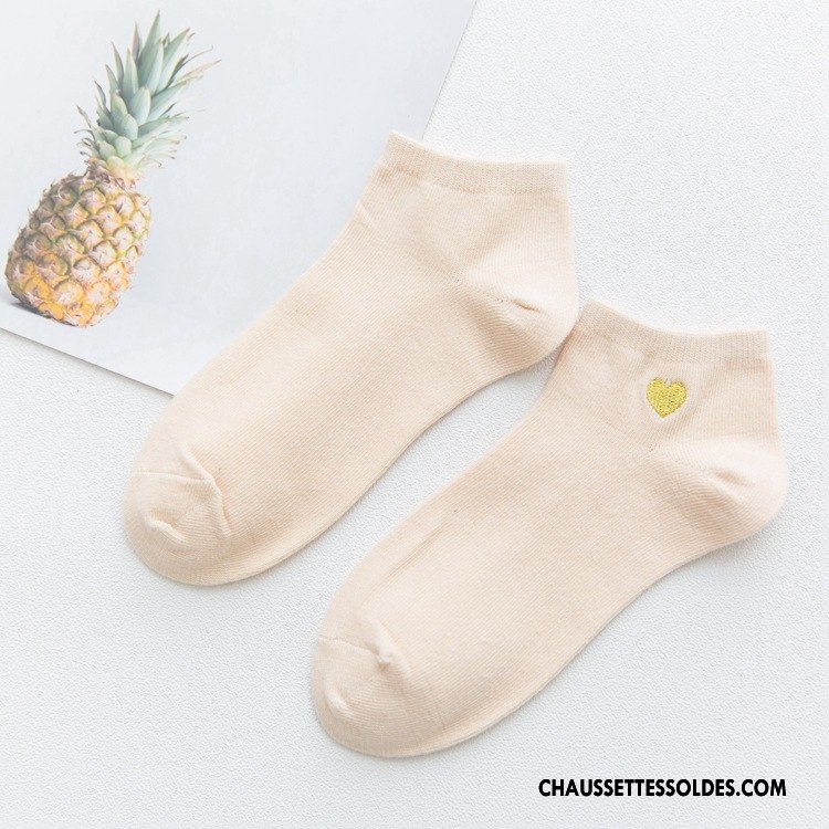 Chaussettes Courtes Femme Brodé Printemps Chaussette Courte Dame 100% Coton Chaussette Basse Coupée Rose