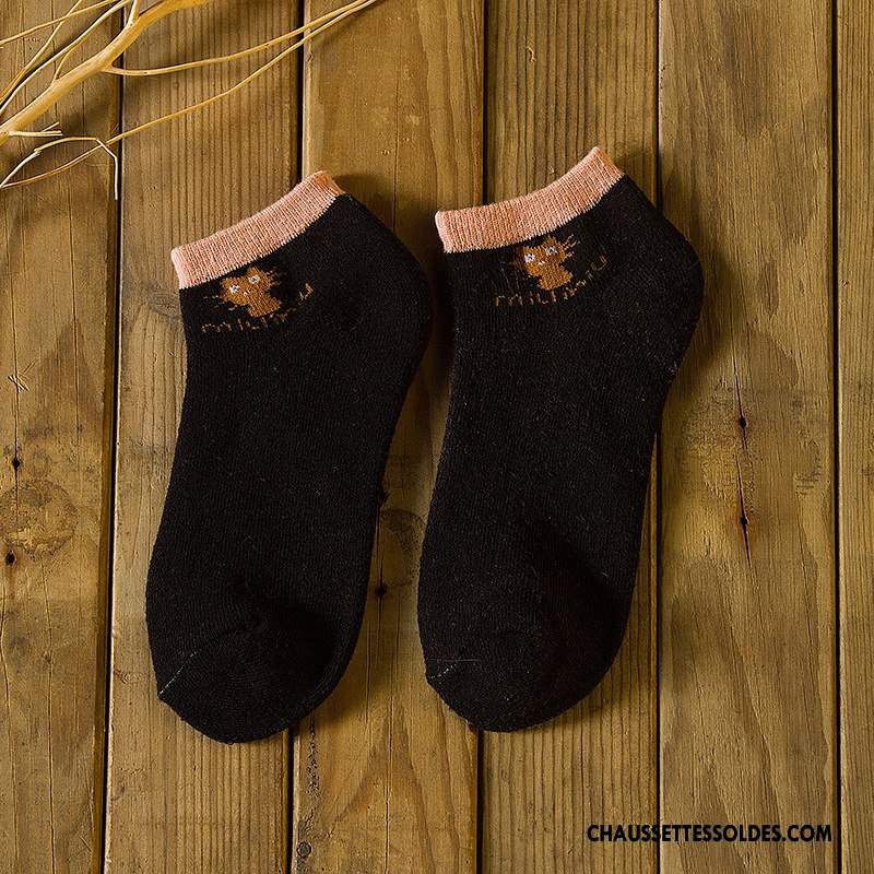 Chaussettes Courtes Femme Chat Le Nouveau Renforcé Hiver L'automne Terry Pure Gris