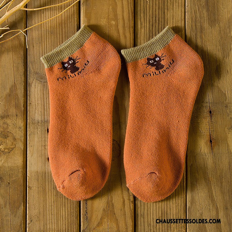 Chaussettes Courtes Femme Chat Le Nouveau Renforcé Hiver L'automne Terry Pure Gris