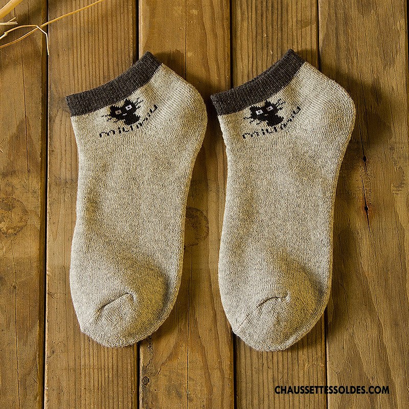 Chaussettes Courtes Femme Chat Le Nouveau Renforcé Hiver L'automne Terry Pure Gris