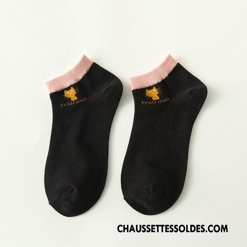 Chaussettes Courtes Femme Chaussette Basse Coupée 100% Coton Chat Tendance L'automne Dame Pure Noir