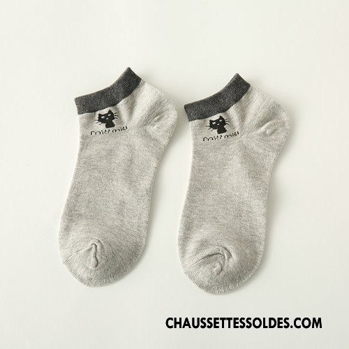 Chaussettes Courtes Femme Chaussette Basse Coupée 100% Coton Chat Tendance L'automne Dame Pure Noir
