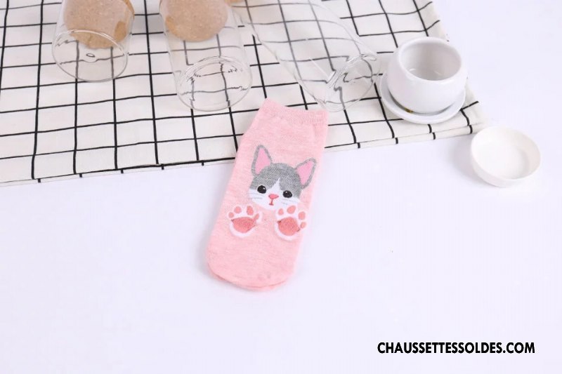 Chaussettes Courtes Femme Chaussette Basse Coupée 100% Coton Frais Le Nouveau Casual Dessin Animé Rose