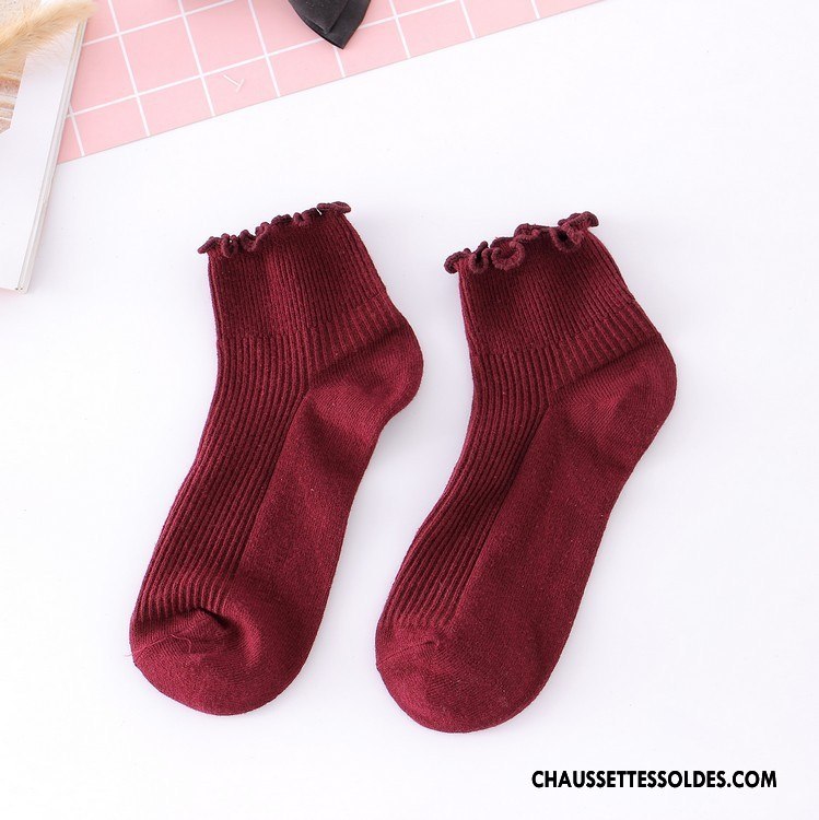 Chaussettes Courtes Femme Chaussette Basse Coupée Printemps Enceintes Été Bois Chaussettes En Coton Pure Rouge Rose