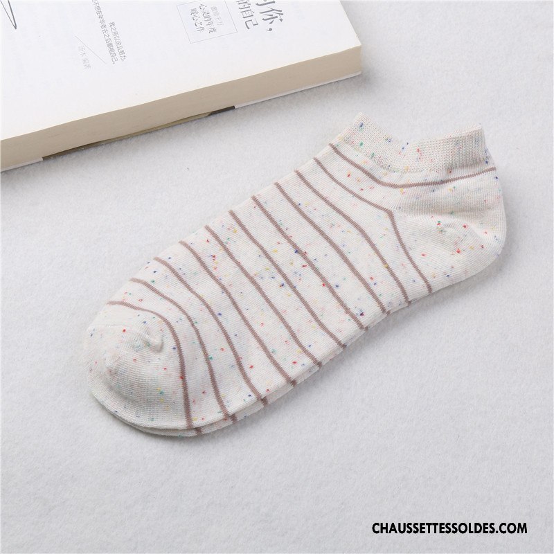 Chaussettes Courtes Femme Chaussette Courte Été Beige Chaussette Basse Coupée Style Chaud Rayé Blanc