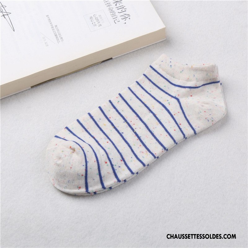 Chaussettes Courtes Femme Chaussette Courte Été Beige Chaussette Basse Coupée Style Chaud Rayé Blanc