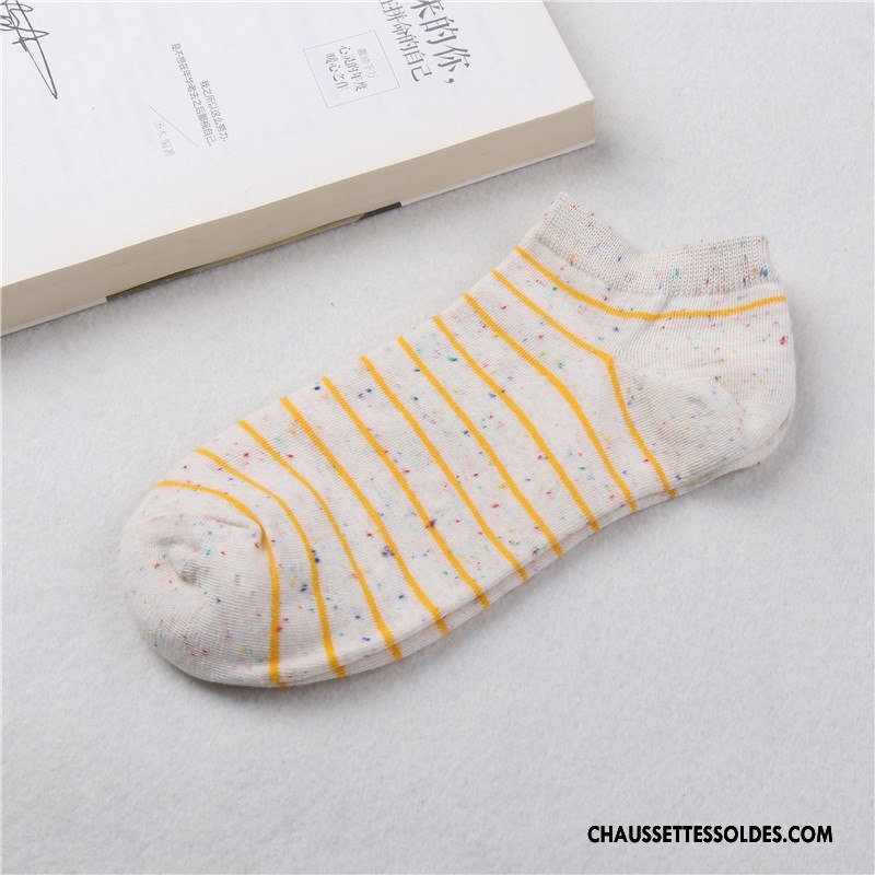 Chaussettes Courtes Femme Chaussette Courte Été Beige Chaussette Basse Coupée Style Chaud Rayé Blanc