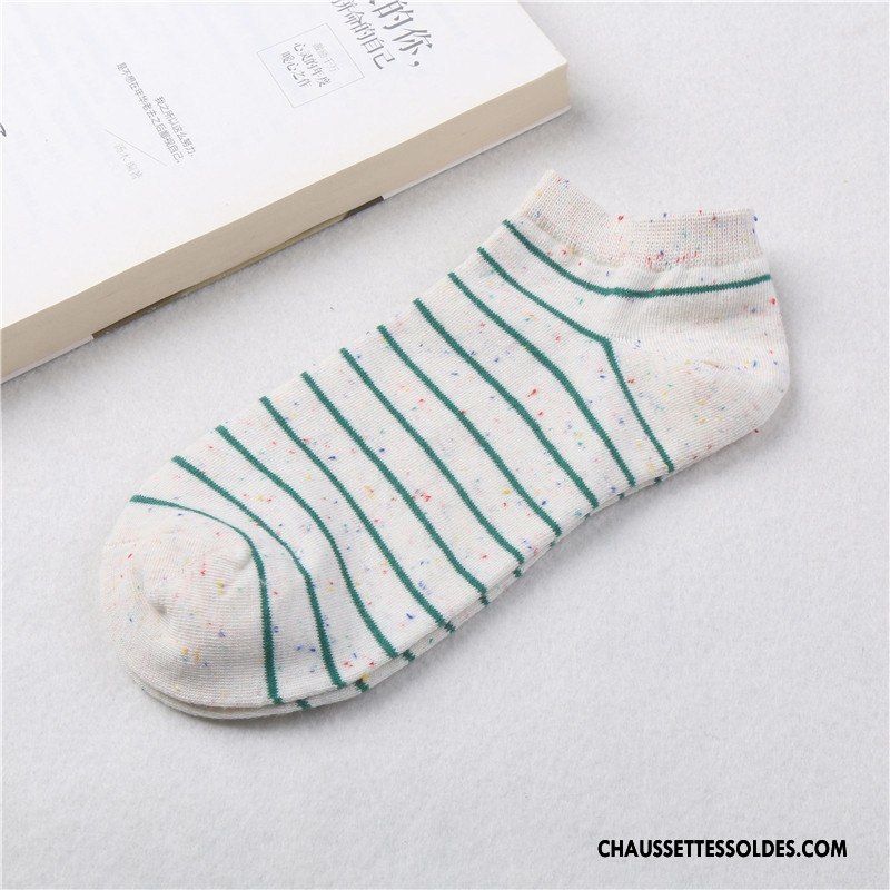Chaussettes Courtes Femme Chaussette Courte Été Beige Chaussette Basse Coupée Style Chaud Rayé Blanc
