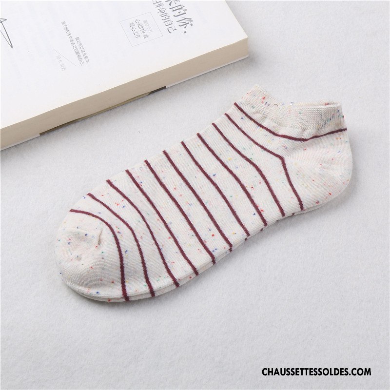 Chaussettes Courtes Femme Chaussette Courte Été Beige Chaussette Basse Coupée Style Chaud Rayé Blanc