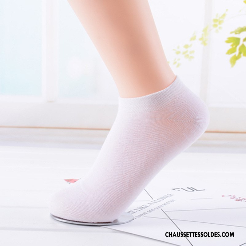 Chaussettes Courtes Femme Chaussettes En Coton Antidérapant Invisible Été Dame Chaussette Basse Coupée Pure Blanc Clair