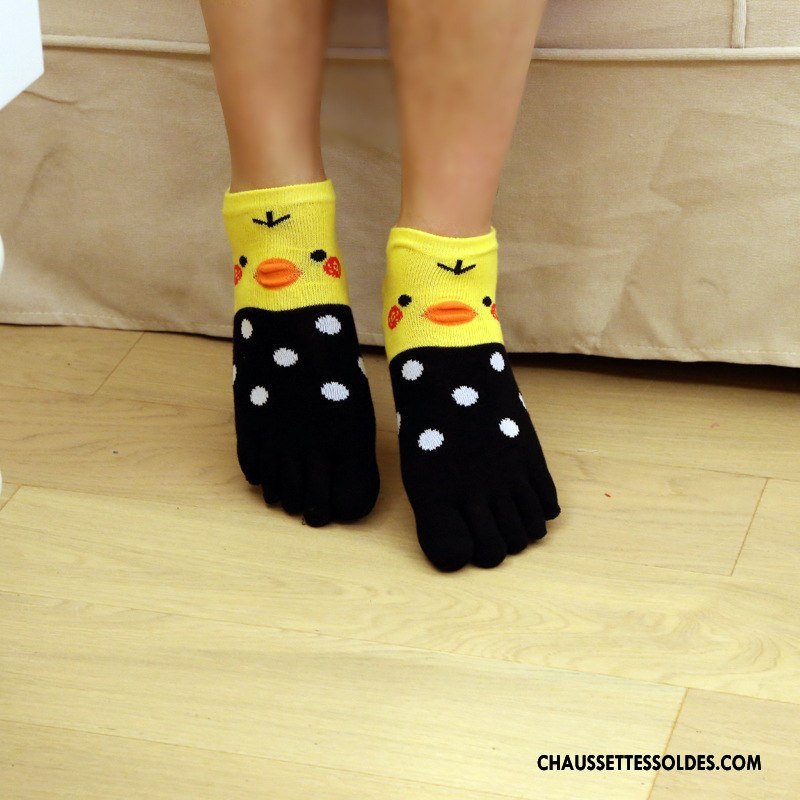 Chaussettes Courtes Femme Cinq Doigts Dessin Animé Personnalité Yoga Gros Dimensionnel Jaune