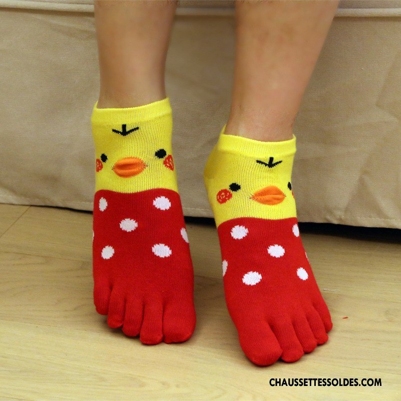 Chaussettes Courtes Femme Cinq Doigts Dessin Animé Personnalité Yoga Gros Dimensionnel Jaune