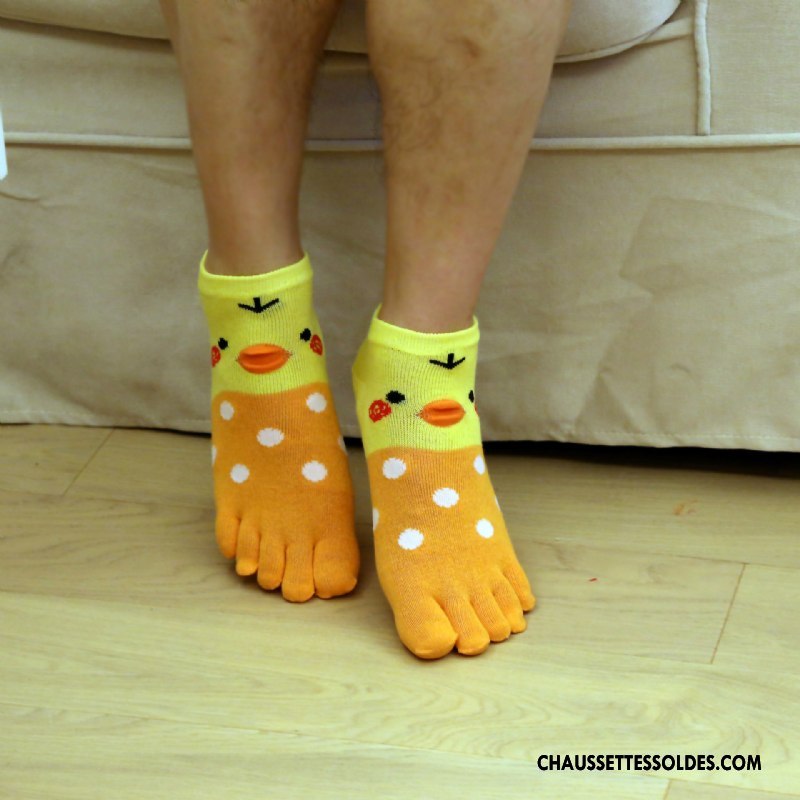 Chaussettes Courtes Femme Cinq Doigts Dessin Animé Personnalité Yoga Gros Dimensionnel Jaune